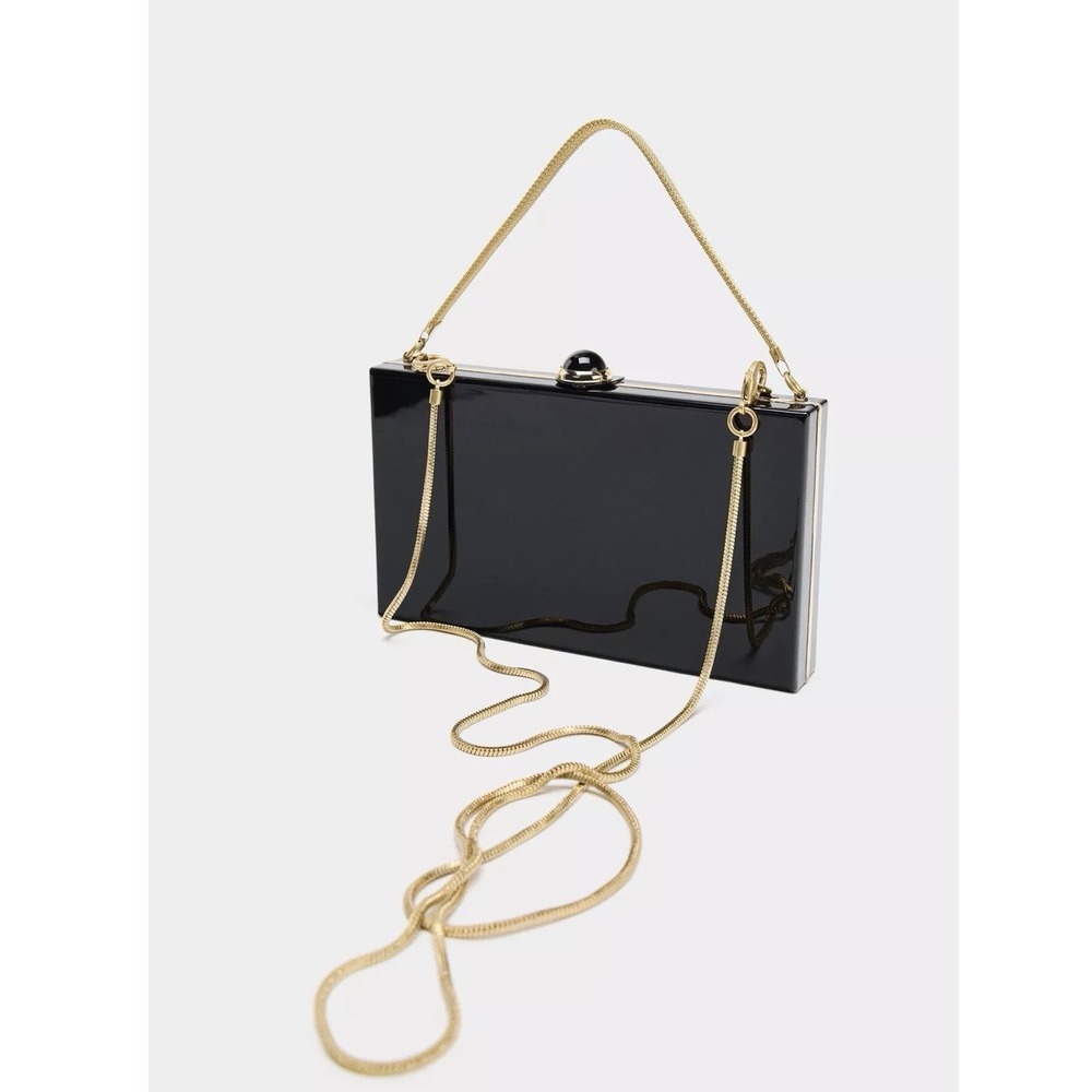 Zara Mini Copper Clutch Purse Metal Black Gold Old Money Luxury Hard Rigid - Picture 2 of 9